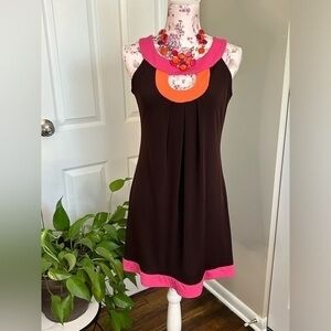 My Michelle Retro Casual Party Dress Brown Pink Orange Midi Large